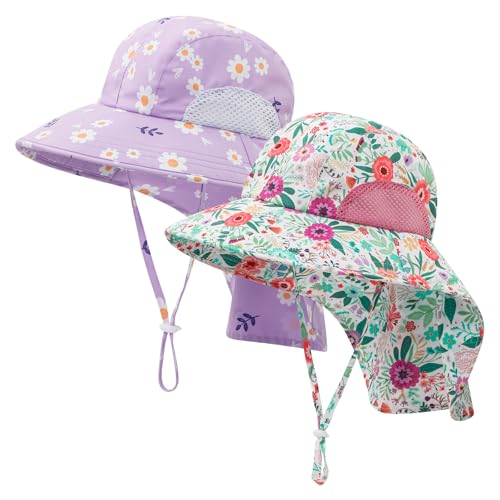 Baby Sun Hat UPF 50+ Mesh Liner Toddler Bucket Hats with Wide Brim Neck Flap for Outdoor Beach Swim