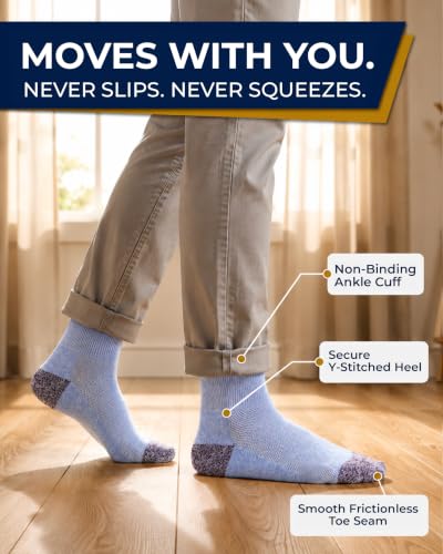 Image of Pembrook Ankle Diabetic Socks for Women & Men | 6 Pairs | Wide Non Binding Socks Quarter Length | Edema Neuropathy Socks