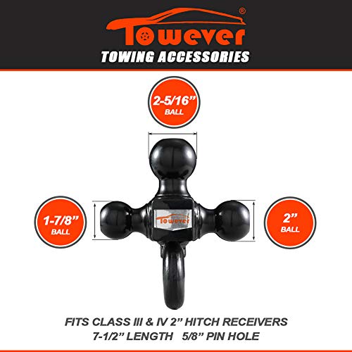 Towever 84181 Class 3/4 Trailer Hitch Tri Ball Mount With Hook (Black, Hollow Shank), For Pickup Truck Tow Hitch Receiver #TOP4