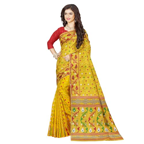 Image of Mayabi Women's Dhakai Jamdani Cotton Silk Saree Traditional Bengali Tant Korat Work, Without Blouse Piece