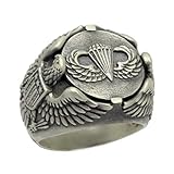 Airborne Parachutist Jump Wing American Eagle Biker Sterling Silver Mens Ring U.S. Army