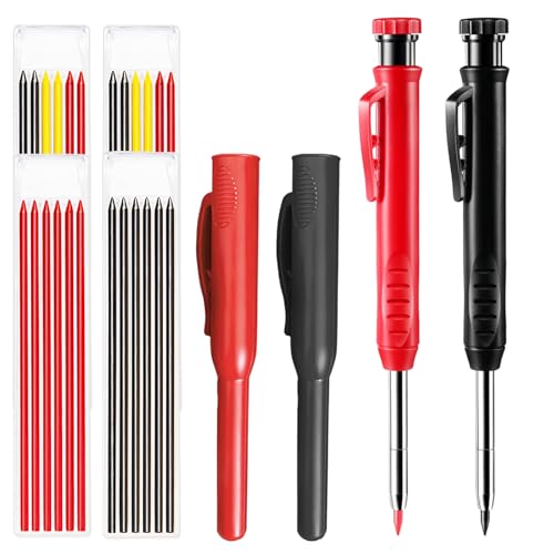 flintronic Tieflochmarker Bleistift Set, 8er-Set Zimmermannsbleistifte mit 26 Minen, Bleistift Baustelle, Zimmermannsbleistift mit Etui, Robuster Konstruktionsbleistift für Architekten