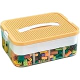 ビルディングブロック用コンテナ おもちゃオーガナイザー収納ケース レゴボックス 子供用おもちゃ 積み重ね可能 ビルディングブロック 蓋付き ビン付き 調節可能なレゴストレージコンテナ プラスチックおもちゃボックス 建築ベースプレート蓋付き、建築レンガ用コンテナビン、人形工芸品整理 (イエロー,1段)