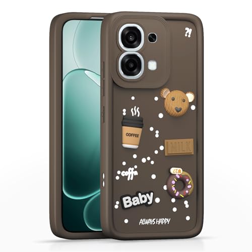 Image of Pikkme Back Cover for Oppo F31 5G / Oppo F33 5G | 3D Bear Silicone Cute & Fun Coffee Cartoon | Full Body Protection Bumper Case (Brown)