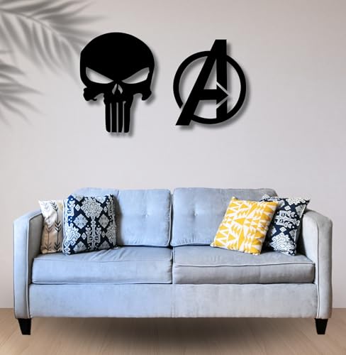 Image of TWIGGY Superhero 6mm MDF Wooden Wall Decor Set for Home, Office, or Gaming Room, Gift, Anime (pack of 2 | The Avengers,Punisher)