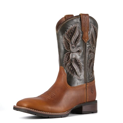 Image of SUREWAY Cowboy Boots For Men - Mens Square Toe Western Boot,Oil /Slip Resistant,Durable Fashionable Classic Pull on 10 Inch Boots Mid Calf Wellington Boots