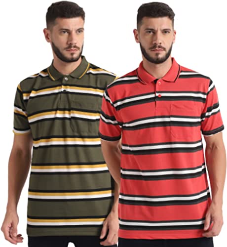Image of INKKR Striped Men Polo Neck Half Sleeve T-Shirt