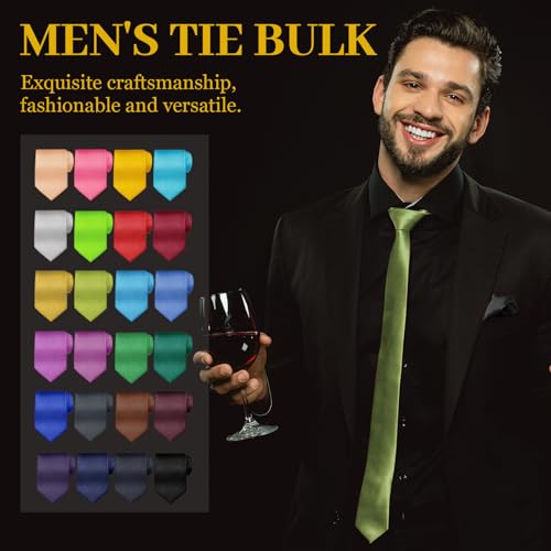 Image of Syhood 6 /12 /24 Pcs Men Ties Set Solid Satin Pure Color Business Formal Necktie Tie 57 inch for Men Occasion Wedding