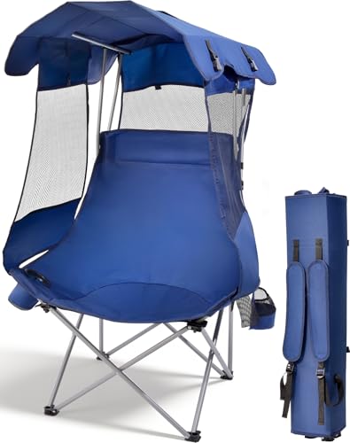East Oak Oversized Camping Chair with Canopy | 400 LBS Heavy Duty Beach Chair with Canopy Shade, Roomy Seat, Full Sun Coverage, Ample Storage | Canopy Chairs for Outdoors Sports