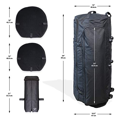 Kinekulle Drum Hardware Bag With Wheels - Heavy Duty Large Duffel With Padded Dividers, sturdy Grip handles and Exterior Storage Pockets - Complete with One Marching Drumstick Bag