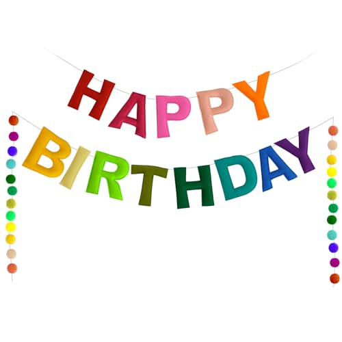 ZephyrCraft Happy Birthday Banner Wiederverwendbare Wimpelkette mit Buchstaben & Filzkugeln | Personalisierte Geburtstagsdeko für Party Baby Shower & Outdoor