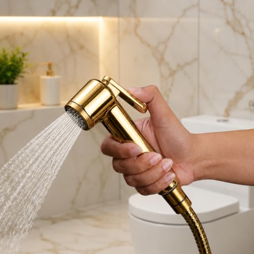 Image of Colston Premium Health Faucet for Bathroom | Comes with 1.25-Meter Stainless Steel Tube | Wall Mounted Jet Spray for Toilet (Gold)