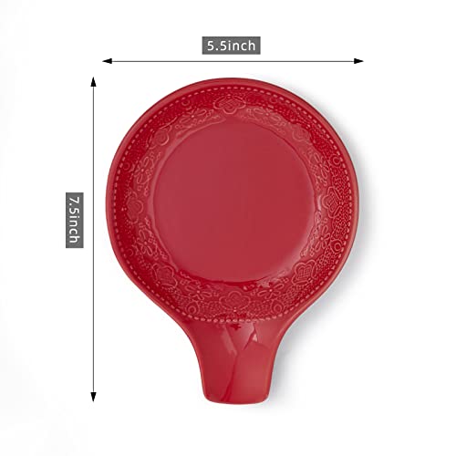 Fun Elements Spoon Rest, Lace Emboss Kitchen Spoon Holder For Stove Top, Ceramic Spoon Rest For Kitchen Counter, Best Gift Idea For Thanksgiving, Christmas And House Warming (Christmas Red) #TOP3