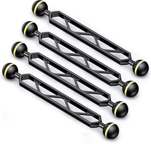 Seafrogs Aluminum Alloy Underwater Extension Arm, 1' Ball to YS Head Adapter, Carbon Fiber Dual Ball Arm for Strobe, Video Light, Diving Tray (8inch-4PCS)