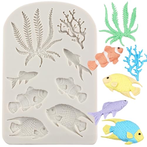 MINFEIDMS Marine Theme Fondant Silicone Mold Seaweed Sea Fish Coral Mold