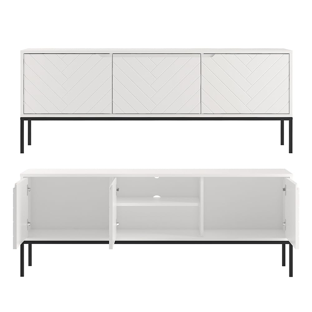 Lomadox Wohnzimmer Set 3-teilig Wohnzimmerschrank Wohnzimmermöbel Wohnzimmer Schränke modern in weiß matt mit gefrästen Fronten