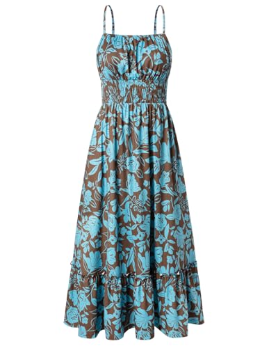 Image of GRACE KARIN Summer Dresses for Women 2026 Vacation,Smocked Floral Maxi Dress,Boho Beach Sundress with Pocket Fashion Clothing