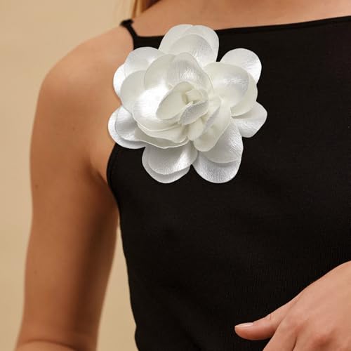 Image of 2Pack 6inch Extra Large Satin Brooches Lapel Pins Dainty Elegant Fabric Camellia Rose Flower Brooch Pin for Women Wedding Part Dance Clothes Accessories Jewelry