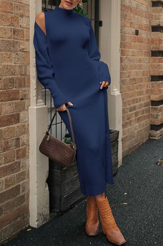 PRETTYGARDEN Women's Fall 2 Piece Outfits Knit Long Sleeve Cropped Cardigan Pullover Sweater Maxi Dress Sets Winter Clothing