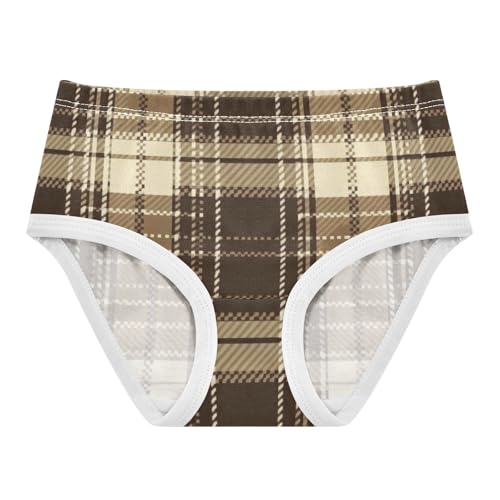 Brown Beige Plaid Girls' Moisture-Wicking Panties Breathable Toddler Underwear for Kids in Sizes 2T,3T, 4T, 5T, 6Y and 8Y