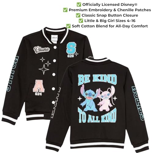 Image of Disney Stitch Angel Girls Varsity Jacket Bomber Coat Pink Sizes 4-16