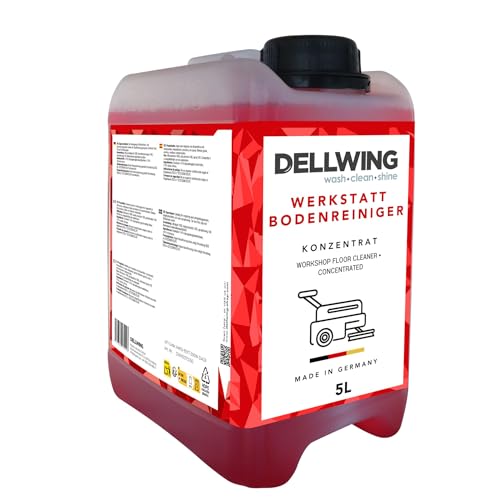 Dellwing Limpiador de suelos de taller 5 l, concentrado alcalino HD para suelos grasientos y aceitosos, limpiador industrial, fabricado en Alemania