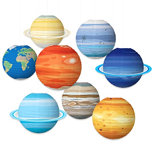 Space Lanterns Galaxy Planet Earth Paper Lanterns Colorful Hanging Decorations 8PCS Solar System Lanterns for Kids Classroom Science Birthday Outer Space Party Decorations