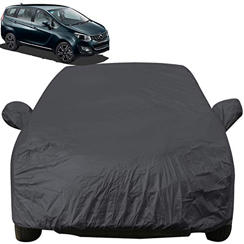 Image of Autofact Car Body Cover with Mirror Pockets Compatible for Mahindra Marazzo (Triple Stitched, Bottom Fully Elastic, Grey)