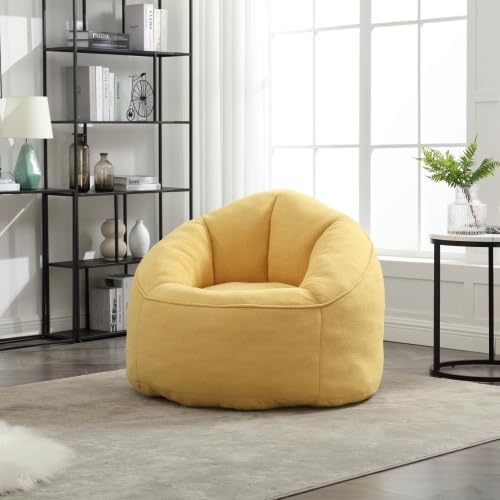 High Pressure Foam Bean Bag Sofa Chair – Compressed Bean Bag with Footrest, Microfiber Fabric, Adult Size, Lightweight & Comfortable, Yellow