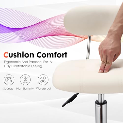 Image of Square Rolling Stool with Backrest Height Adjustable Chair Swivel Drafting Chair Stool Chair with Wheels Stable Base Foot White