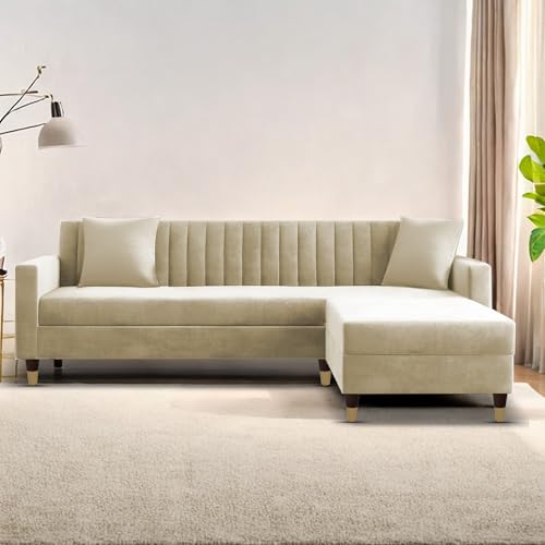 Image of Casaliving Garcia L Shape Sofa Set for Living Room Premium Fabric Sofa (4 Seater RHS, Cream)