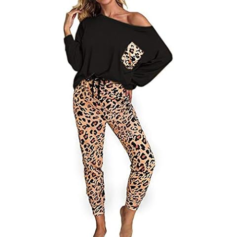 Ladies Leopard print Long Sleeve PJ Set Womens Loungewear Pyjamas Set Cotton Nightwear Sleepwear Top & Bottoms Outfits Cover
