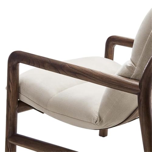 Sillón moderno tapizado beige con estructura de madera miniatura 6