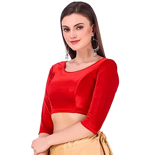 Image of Women's Solid Velvet Breathable 3 /4 Sleeve Round Neck Readymade Blouse (F K A 257111)