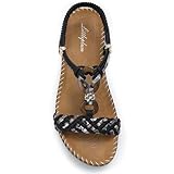 Littleplum Women Sandals Arch Support Handmade Bohemian Braided Flat Sandals Comfort Walking Beach Ankle Elastic Summer Shoes Multi Black Size 7