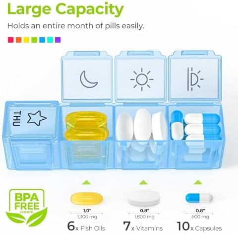 AUVON Large Moisture-Proof Weekly Pill Organizer 4 Times a Day, BPA-Free - thumbnail 3