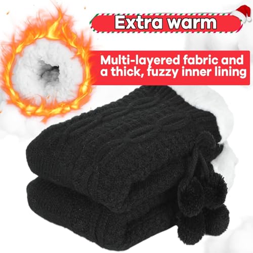 Image of Lonfliness 2 pairs Women Slipper Fuzzy Grips Socks Fluffy Cozy Cabin Warm Winter Soft Thick Comfy Fleece Non Slip Home Socks for Women and Girls Christmas Gifts (Black)