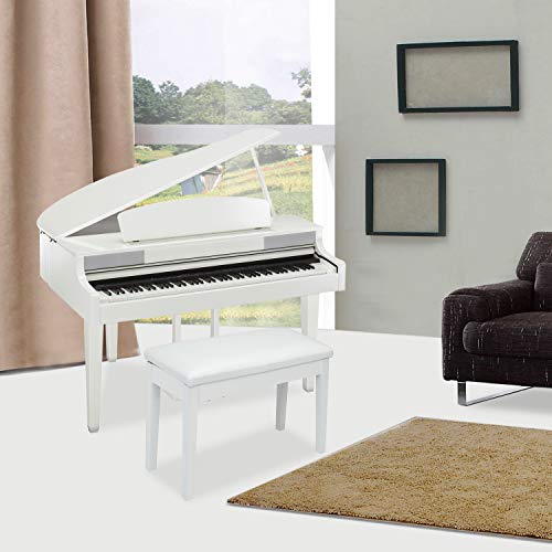 Bonnlo White Duet Piano Bench Wooden Keyboard Bench With Storage And Padded Cushion #TOP1