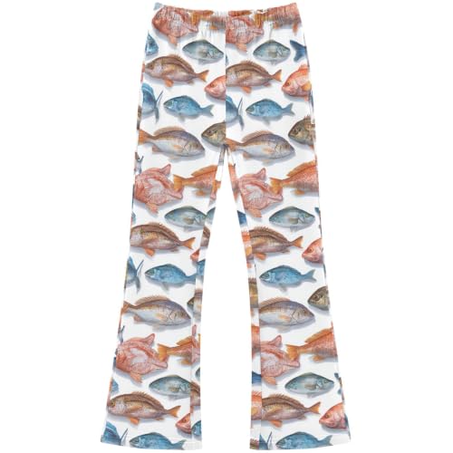 Pigsaly Vintage Snapper Fishes Girls Flare Leggings 9-10Y Multicolor