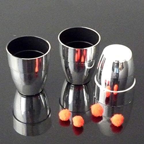 MOMOMAGE Three Cups and Balls Plastic Magic Tricks Balls Appearing/Disappearing Close up Gimmick Comedy Magic Accessories (Silver, Small)