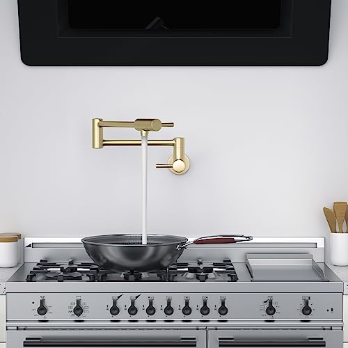 Pot Filler Faucet Wall Mount Commercial Kitchen Faucets Stainless Steel Stretchable Double Joint Swing Arm Single Hole Two Handle Kitchen Sink Faucet Gold #TOP1