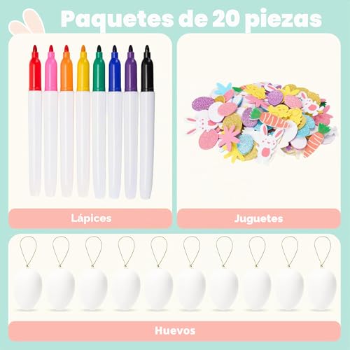 Miniatura 2 de Joyin 20 Huevos De Pascua Para Colgar, Kit De Pintura Para Huevos De Pascua, Decoración Clásica De Pascua Para Ramas Y Arreglos De Pascua, Juego De Manualidades De Plástico Para Pintar