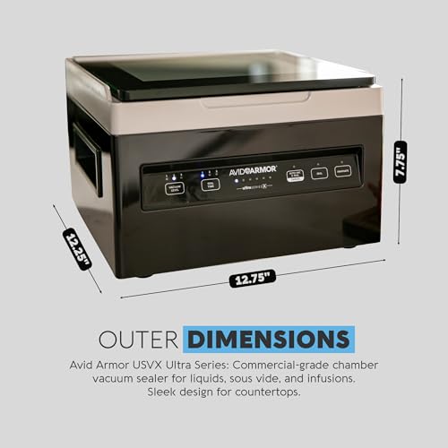 Avid Armor Chamber Vacuum Sealer Machine USVX Ultra Series 10\" Seal Bar for Liquid-Rich Wet Foods, Cooking Sous Vide, Infusions. Compact Size Vacuum Chamber Sealer Black Color Great for the Countertop - Thumbnail 2
