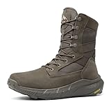NORTIV 8 Men's Breathable Tactical Military Work Boots Side Zipper Leather Lightweight Hiking Motorcycle Combat Boots 8 Inches Peakforce,Size 10,Olive,SNMT242M