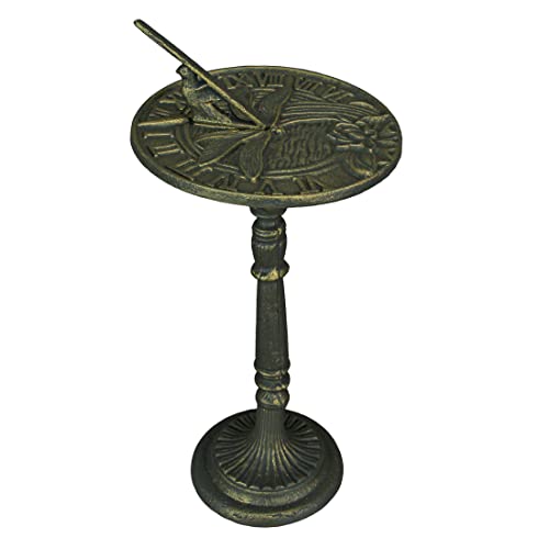 Zeckos 21-Inch Cast Iron Verdigris Dragonfly Sundial: A Unique Blend of Artistry and Functionality for Your Garden, Patio, or Pool Area, Infusing Timeless Charm to Exterior Spaces