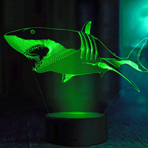 MOLLY HIESON 3D Shark Fish Night Light Led Touch Switch Decor Table Desk Optical Illusion Lamps 7 Color Changing Lights LED Table Lamp Xmas Home Love Birthday Children Kids Decor Toy Gift