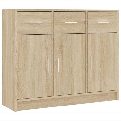 vidaXL Aparador de Madera de ingeniería Color Roble Sonoma 91x28x75 cm, Armario de almacenaje, Mueble aparador, Mueble de almacenaje de Cocina, bufé