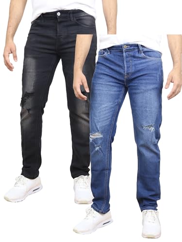 Men's Modern Fit Ripped Jean | Denim Look | Comfort & Flex | Straight Jeans 2-Pack