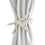 Greensen Sujeta Cortinas de Cuerda, Soporte para Cortinas con Estrella de Mar de 15 Cm y Cuerda de Algodón de 40 Cm para Habitación Temática Playera, Decoración Costera.