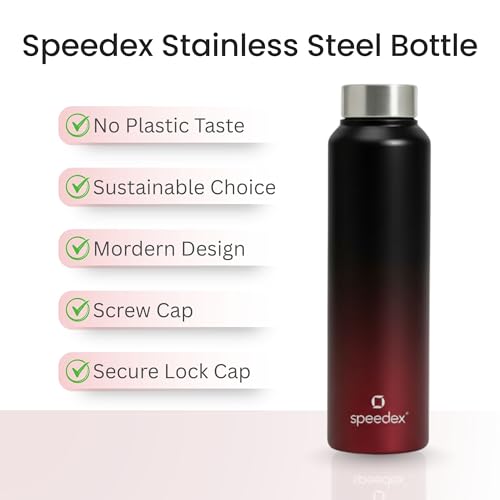 Image of Speedex Stainless Steel Water Bottle 1 Ltr, Leak Proof Screw Cap, BIS Approved 1000 ml Metal Bottle For Daily, Office, School, Gym, Travel Use for Men, Women, Kids, Adults, Black Wine, Set of 1